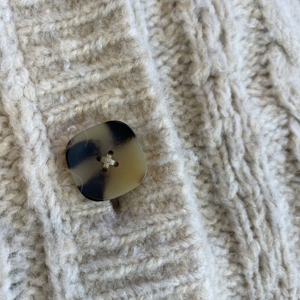 Madewell Pointelle Cable Cardigan Sweater M Oatmeal Wool Blend Oversized Prep - Picture 3 of 8